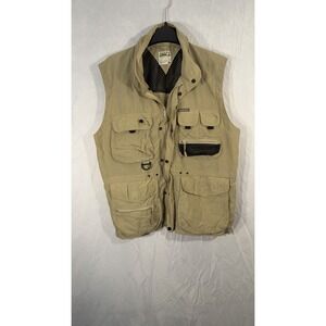 Vintage Hiking Camping Utility Full Zip Vest Beige L Mens Misty Mountain Fish